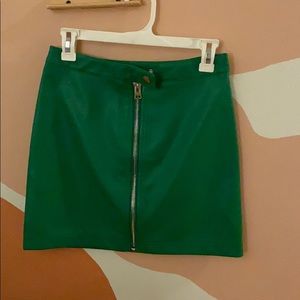 Green leather mini skirt